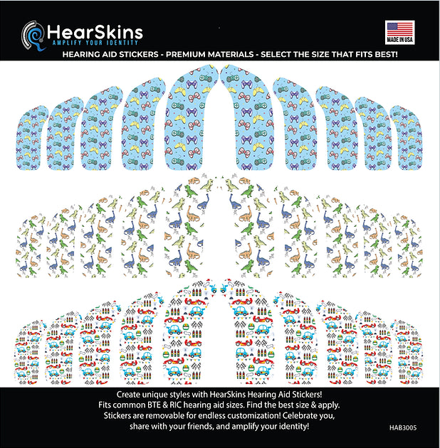 Dinos/Cars/Game HearSkins Hearing Aid Stickers